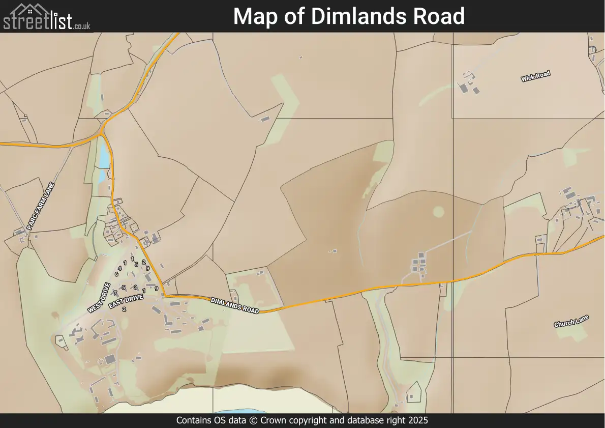 Map of Dimlands Road