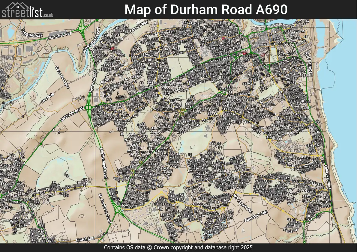 Map of Durham Road A690