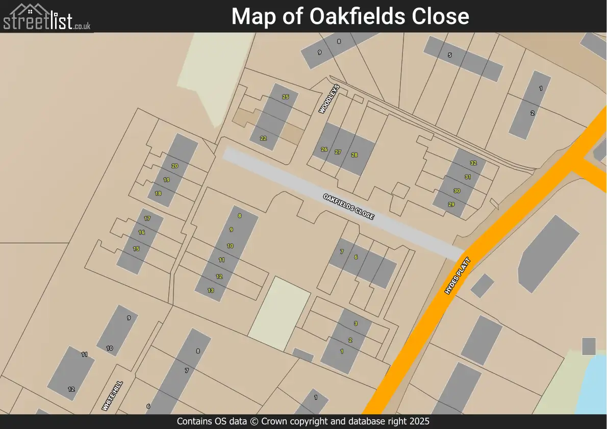 Map of Oakfields Close