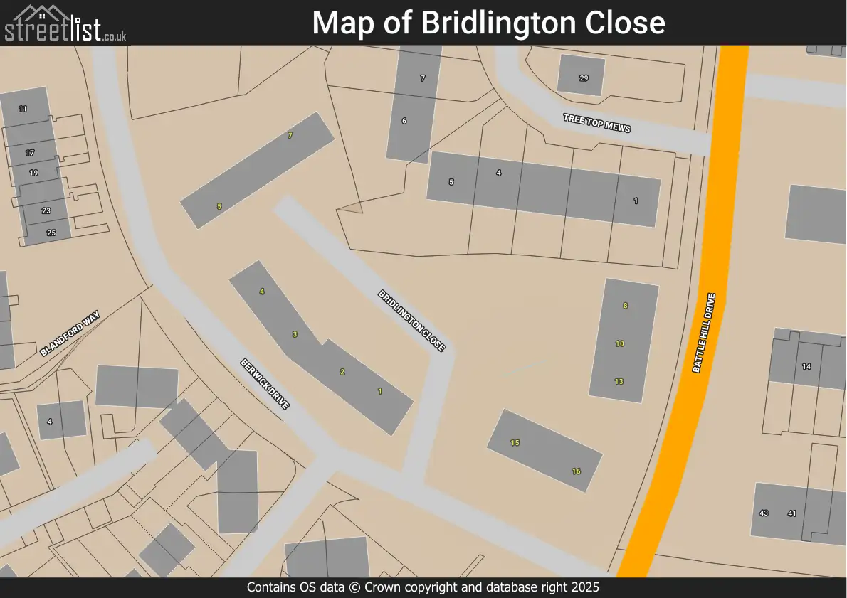 Bridlington Close, Wallsend, Battle Hill, Tyne & Wear | Street map ...