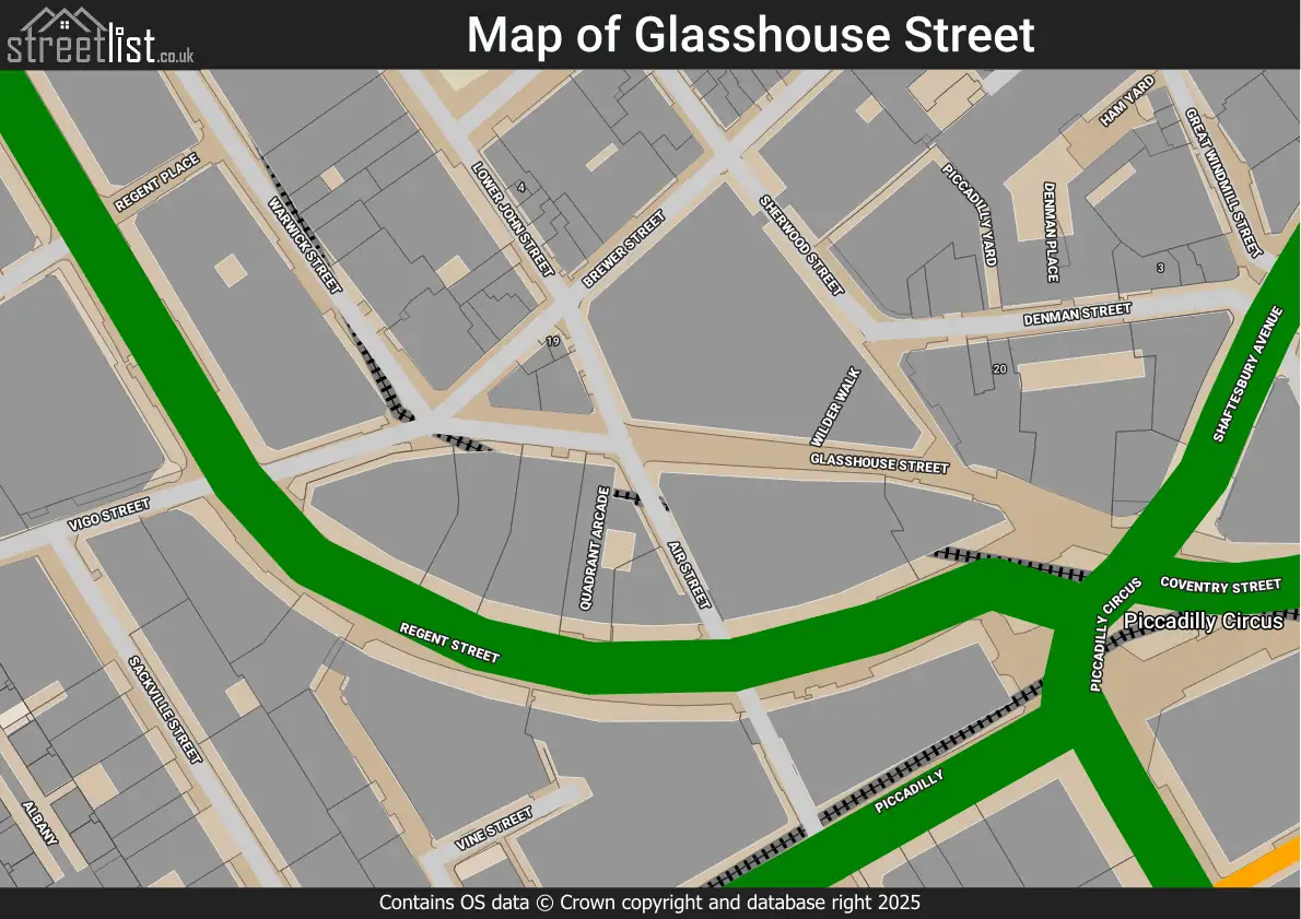Glasshouse Street in London, West End, Greater London - maps, house ...