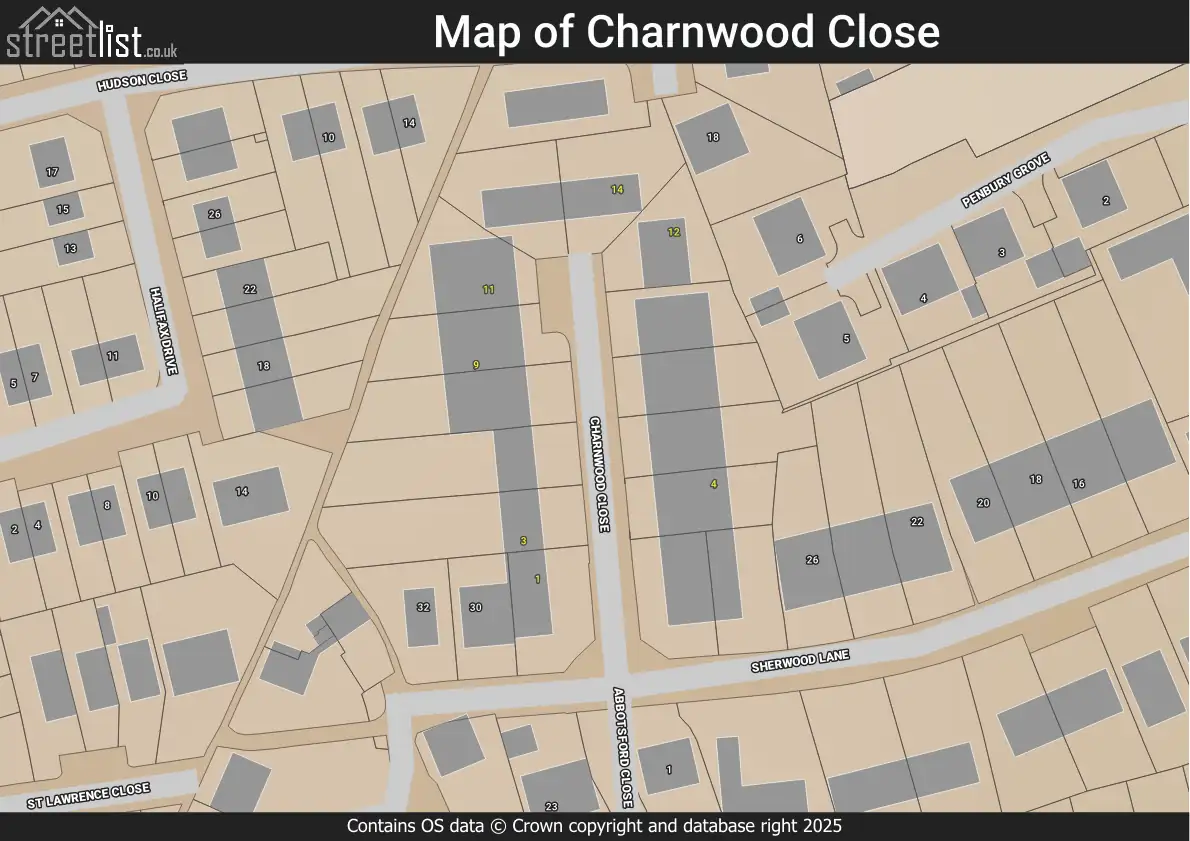 Map of Charnwood Close