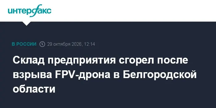 Склад предприятия сгорел после взрыва FPV-дрона в Белгородской области