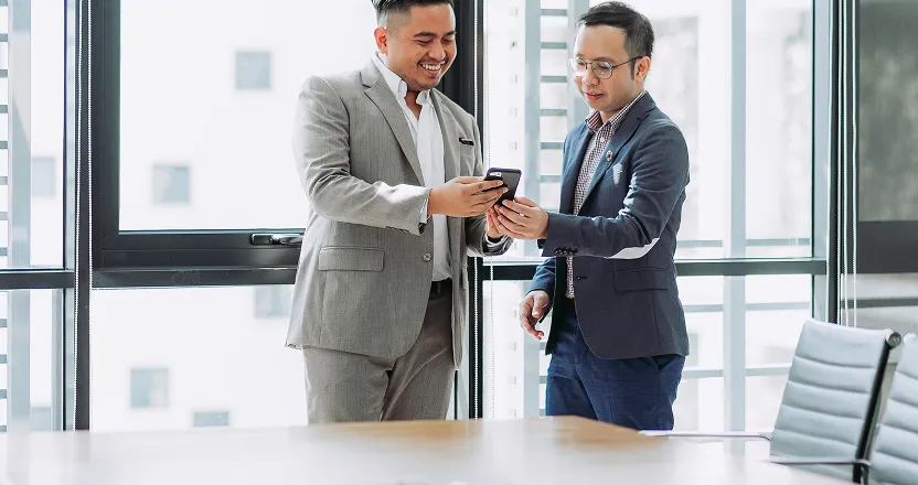 Split screen showing iOS and Android mobile app development environments side by side