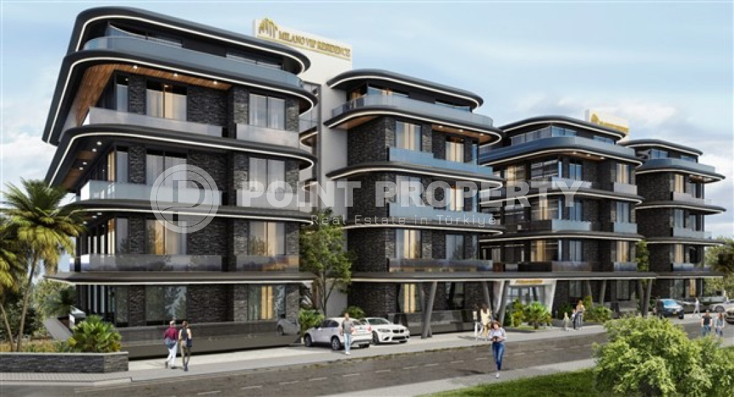 Двухкомнатные апартаменты 45 м2 в роскошном строящемся комплексе в центре Аланьи, Хасбахче-id-3073-фото-1