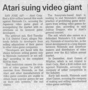 В 1992 году окружной суд постановил, что Atari не предоставила достаточно доказательств ущерба от программы лицензирования Nintendo.