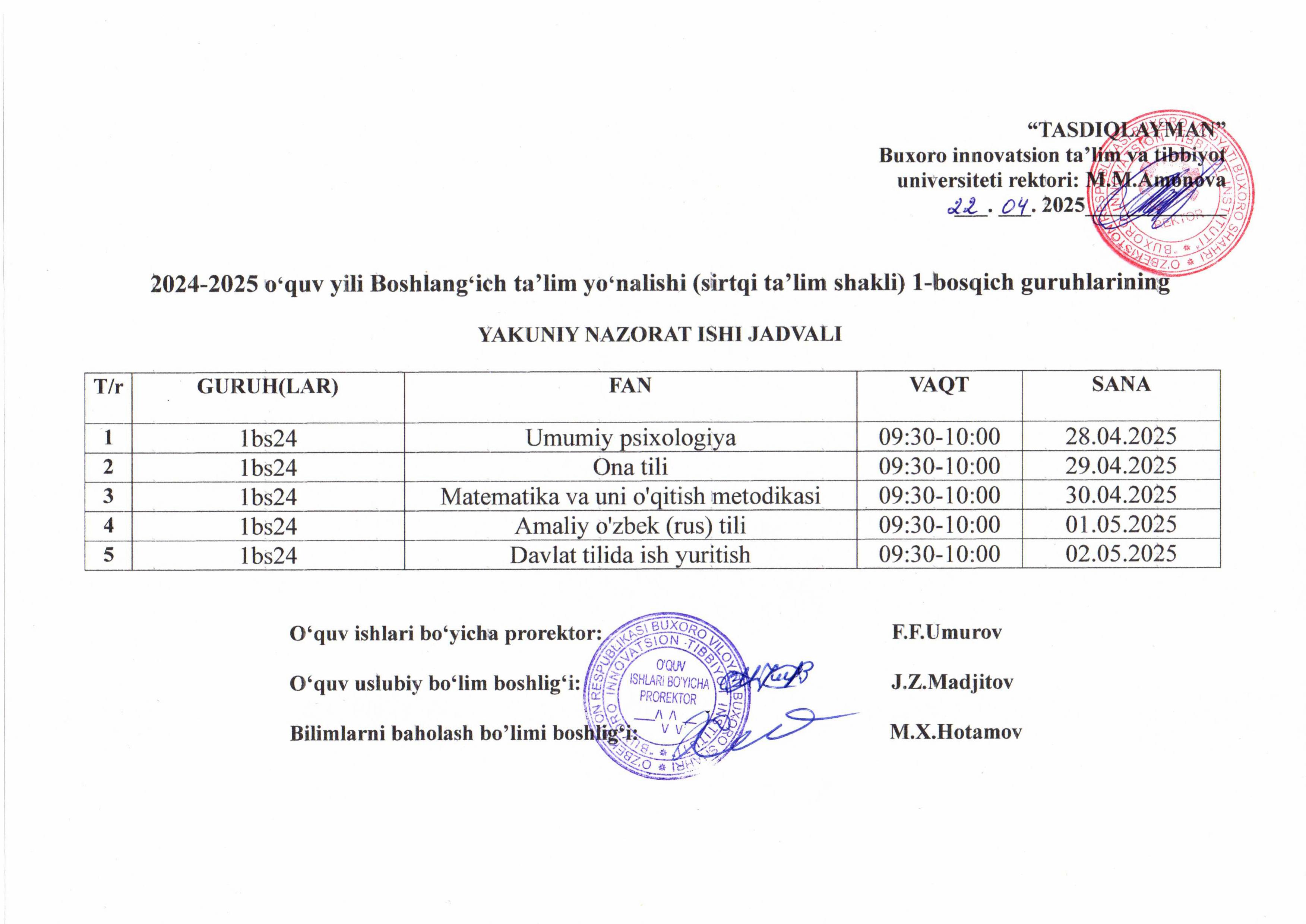 1-kurs Boshlang'ich ta'lim sirtqi