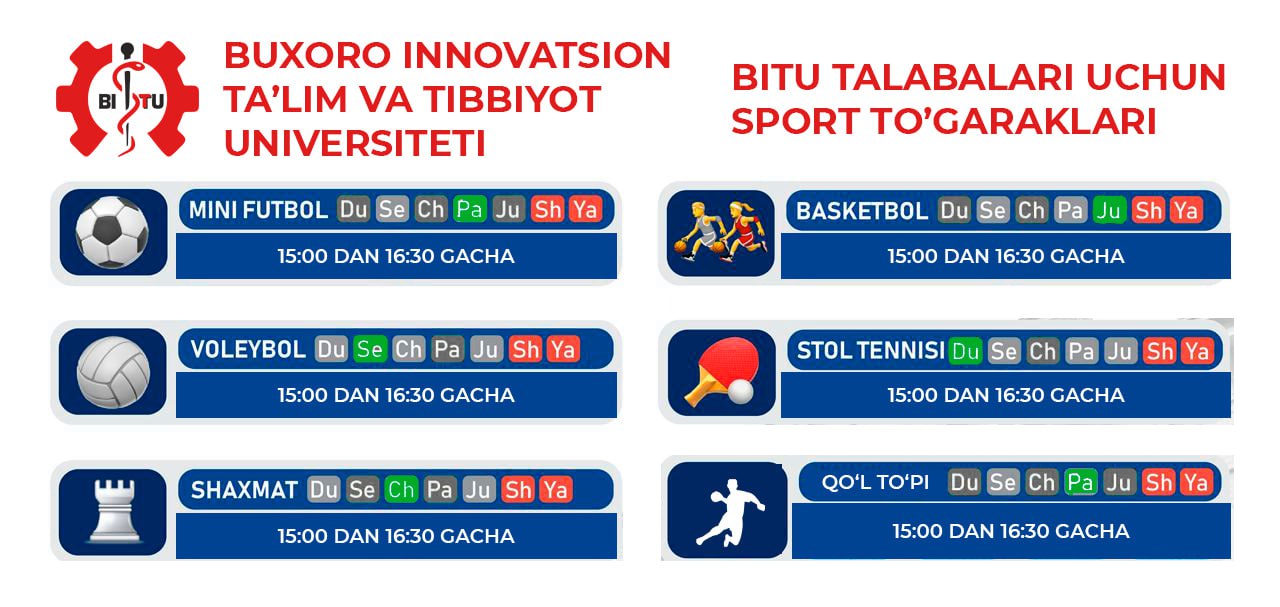 BITU talabalari uchun sport to'garaklari
