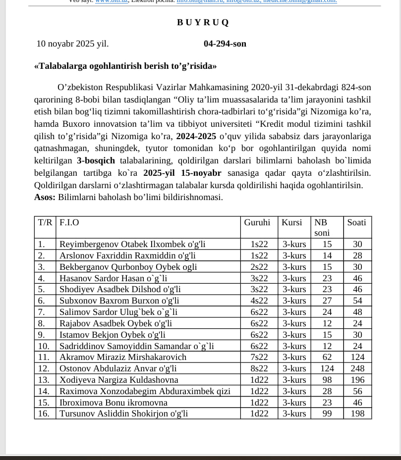 3-kurs «Talabalarga ogohlantirish berish to’g’risida»