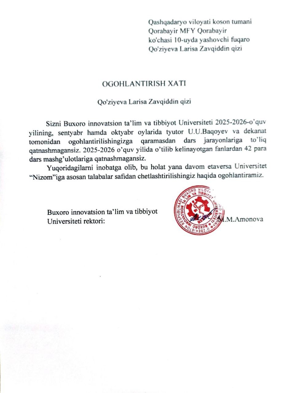 Darsga sababsiz qatnashmagan