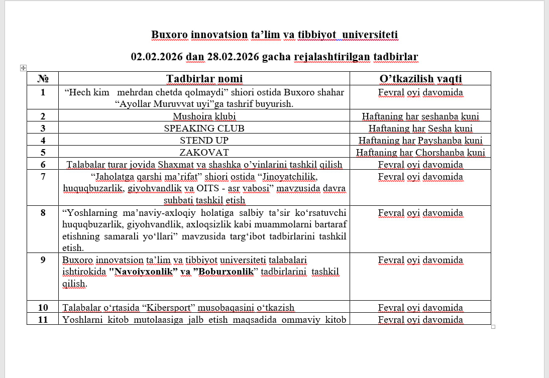 Fevral oyi tadbirlari.
