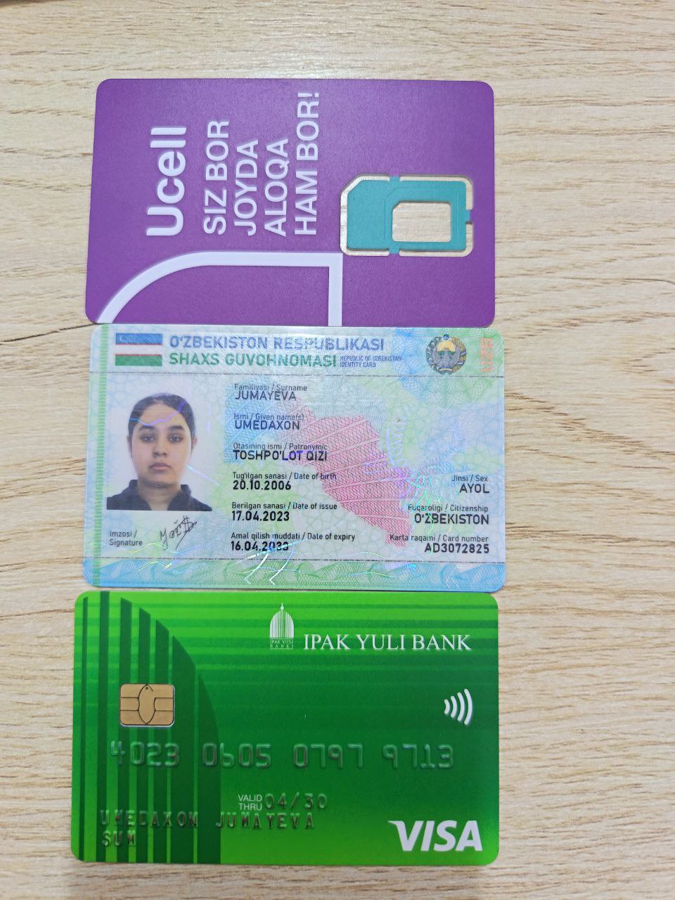 Tushurib qoldirilgan pasport va plastik karta 