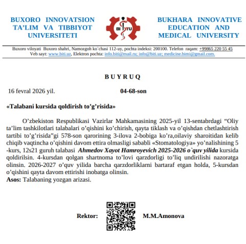 Talaba kursida qoldirildi