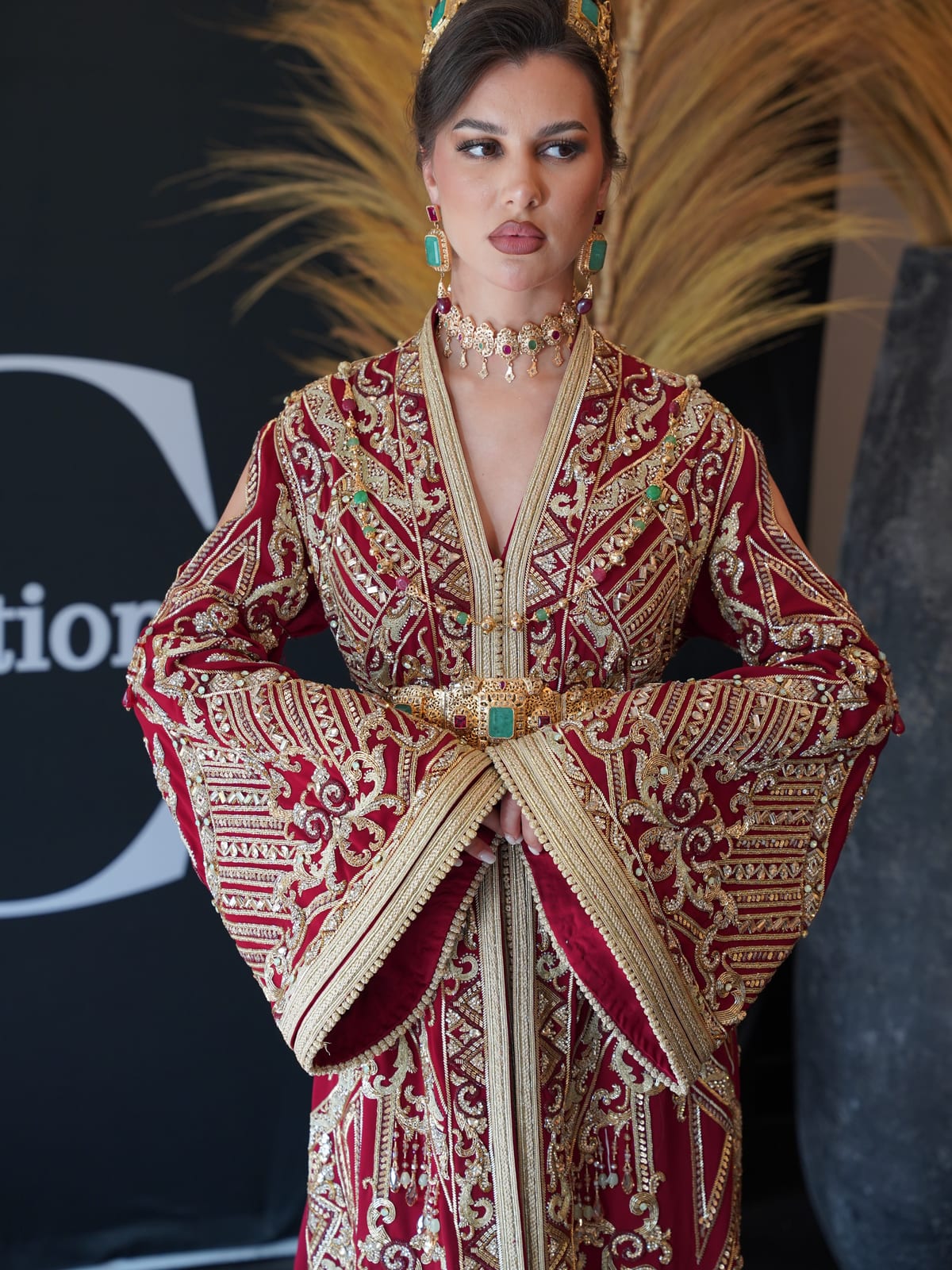 Robe de mariee Caftan rouge dore