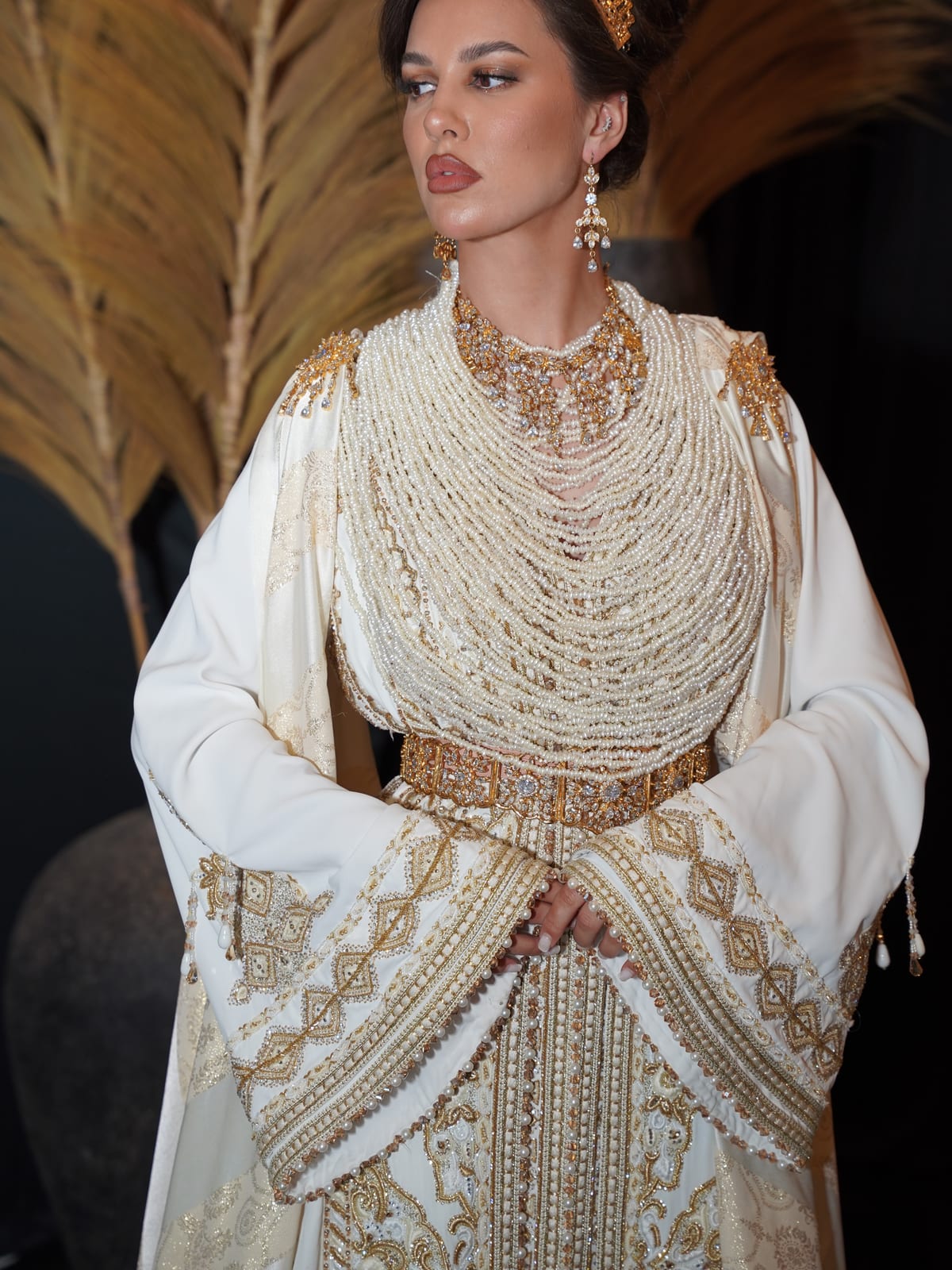 Robe de mariee Caftan blanc dore